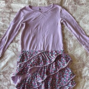Tea Collection Lilac Long Sleeve Top with Floral Ruffle Skirt